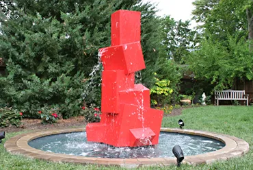 A cubist water fountain designed by Marc Staples